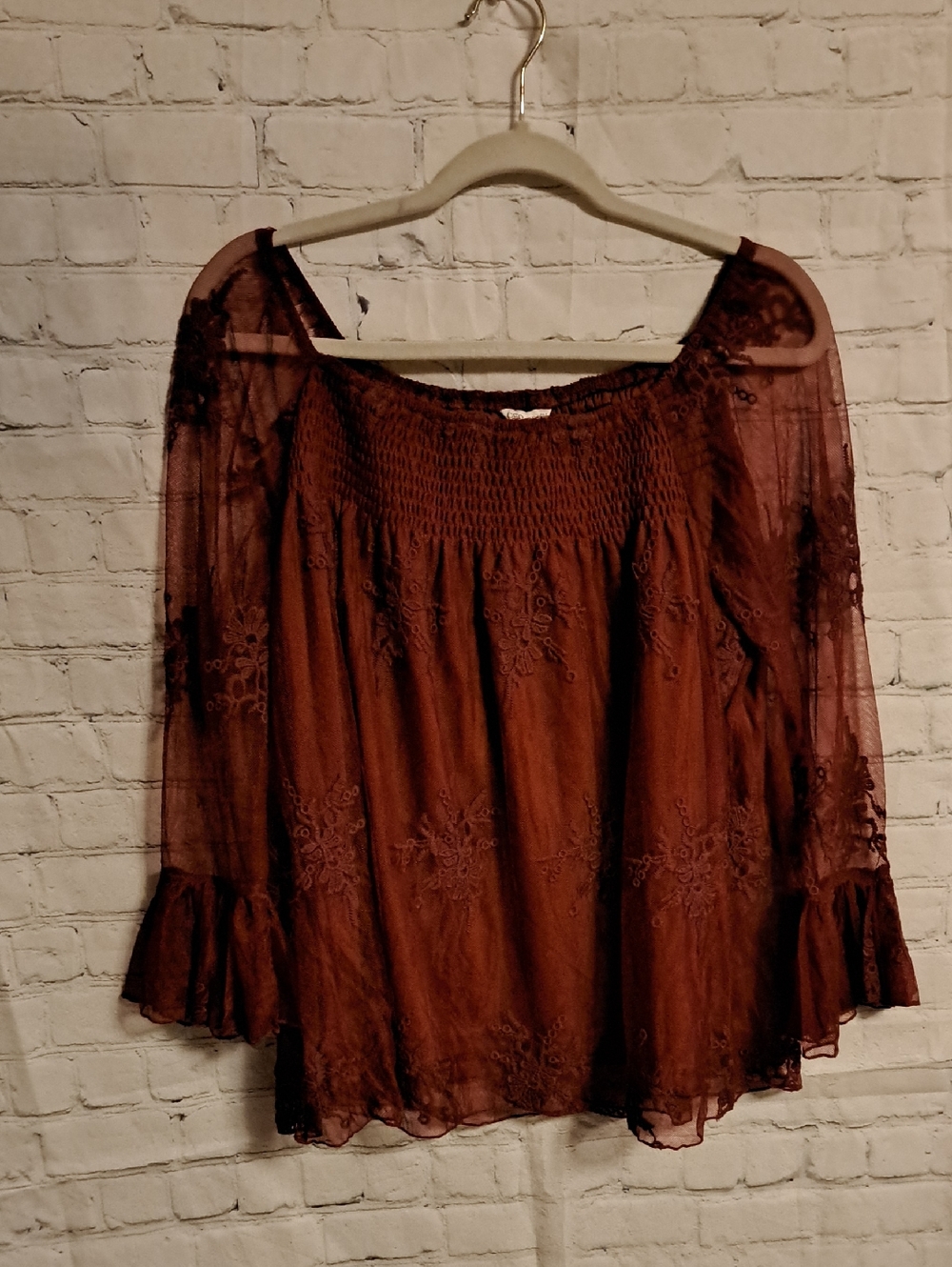 Cato Burnt Orange Embroidered Peasant Blouse